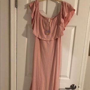 Maternity dress - pink, off shoulder